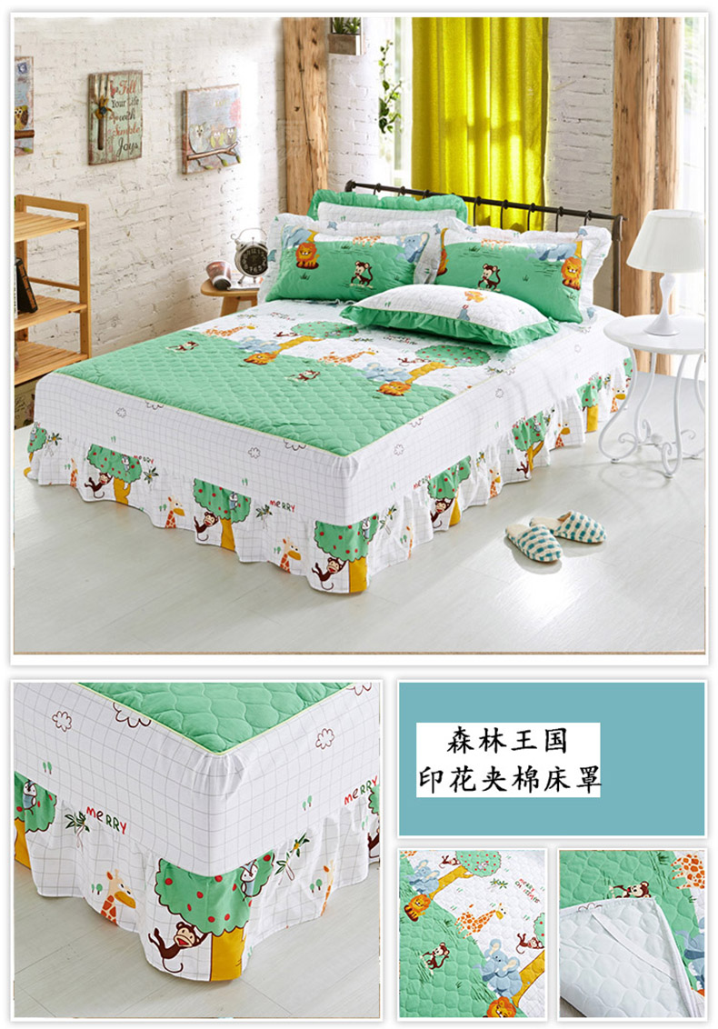 Luo Mengyu chăn bông hoạt hình váy bông dày trải giường cộng với bông cotton Simmons trải giường bảo vệ duy nhất mảnh duy nhất váy giường đẹp	