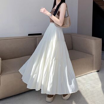ສິ້ນ skirt cake ສໍາລັບແມ່ຍິງ 2025 summer ໃຫມ່ temperament ແອວສູງ slim pear-shaped ຮູບ a-line ຍາວ skirt ສີຂາວ