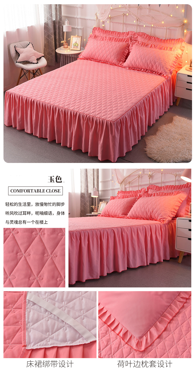 Công chúa Hàn Quốc váy cotton đơn mảnh màu đỏ loại giường ga trải giường dày chống trượt giường bìa mùa thu và mùa đông bảo vệ drap giường có viền