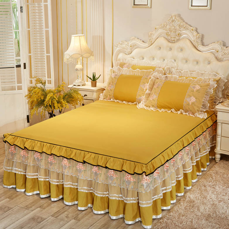 European-style bed cover single piece princess bed skirt lace protective cover solid color 1 8m double bed cover non-slip summer