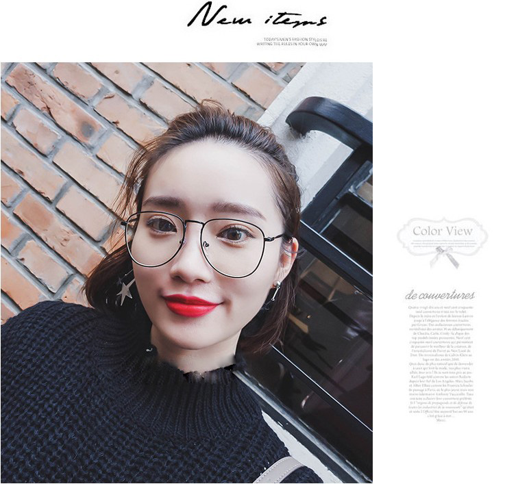 Thời trang Hàn Quốc hộp lớn máy bay mỏng gương nữ bức xạ ánh sáng màu xanh phẳng gương retro tròn mặt kính khung kính gọng tròn