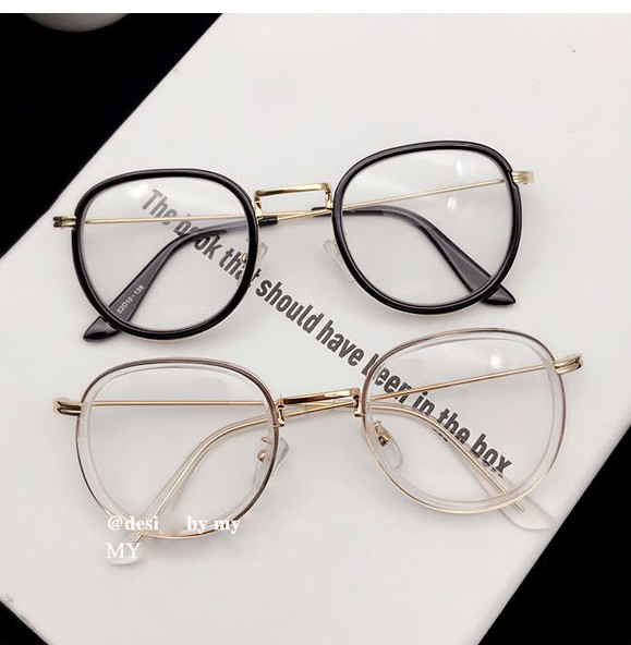 Nghệ thuật Hàn Quốc Kính râm retro retro phụ nữ thời trang thủy triều đỏ kim loại trong suốt phẳng khung gương kính thủy triều gọng kính
