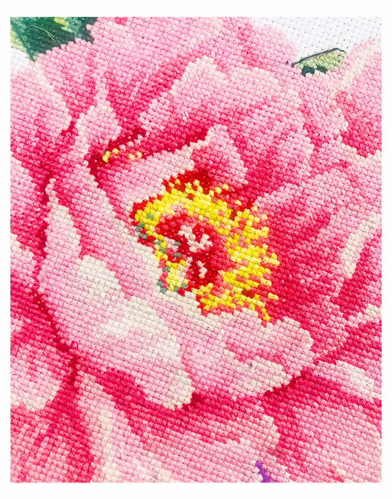 Готовая вышивка крестом 纯手工已绣好的春天埃及长绒棉十字绣成品花开富贵牡丹花安格绣布