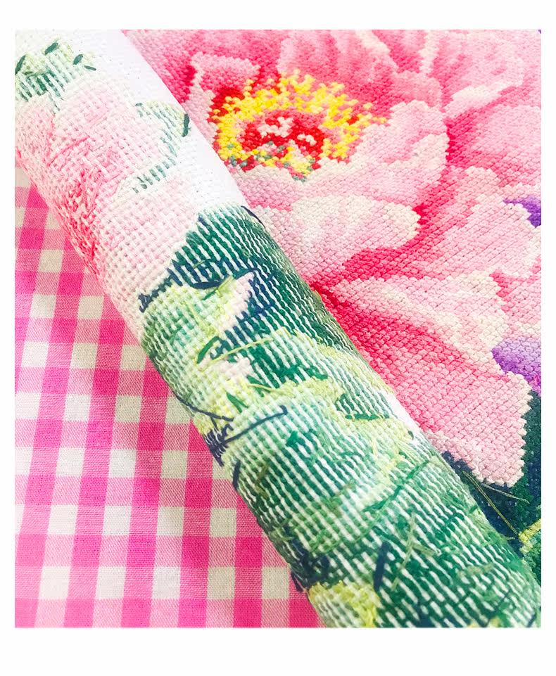 Готовая вышивка крестом 纯手工已绣好的春天埃及长绒棉十字绣成品花开富贵牡丹花安格绣布