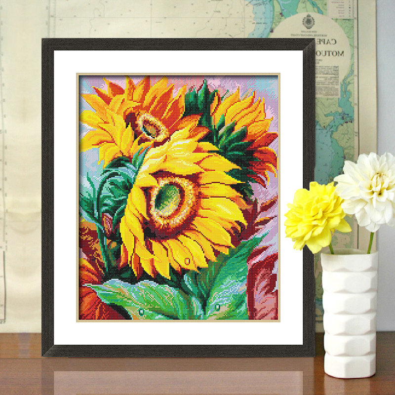 Embroidery Sunflower Cross Embroidery 2022 Line Embroidery Light Dining Room Bedroom Simple Atmospheric Small Pieces Handmade Embroidery