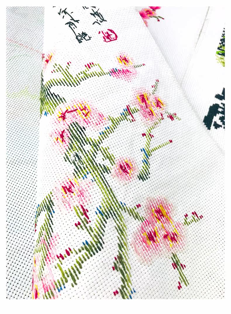 Готовая вышивка крестом 纯手工已绣好的春天埃及长绒棉十字绣成品中国风梅兰竹菊安格绣布