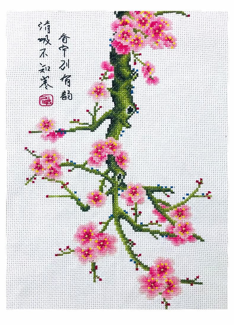 Готовая вышивка крестом 纯手工已绣好的春天埃及长绒棉十字绣成品中国风梅兰竹菊安格绣布