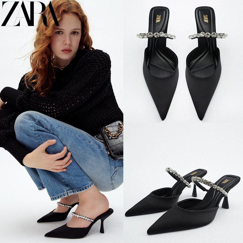 French new style women's shoes shallow mouth Baotou stiletto sandals brightly decorated high-heeled mules 12234910040