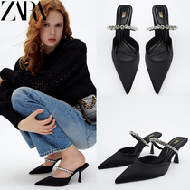 French new womens shoes shallow mouth toe stiletto sandals brightly decorated high-heeled mules 12234910040