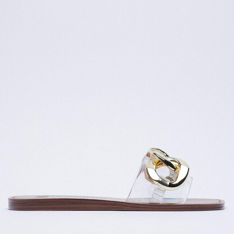 French spring and summer new TRF women's shoes transparent chain decoration flat sandals women's shoes 3607710 087