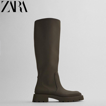 ZATRF womens shoes khaki green rubber flat high boots 13007610032