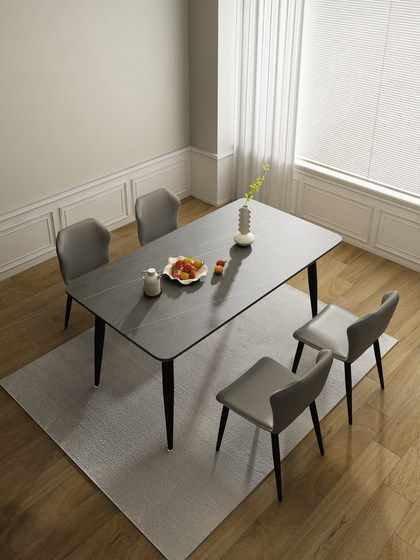 岩板餐桌家用小户型现代简约轻奢吃饭桌子长方形大理石餐桌椅组合