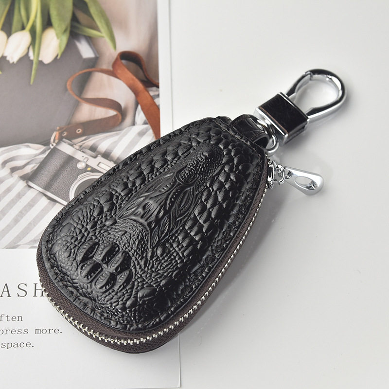 Leather Crocodile Pattern Key Case Men's Key Case Universal Leather Car Zipper Remote Control Bag New Trendy