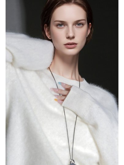 PIAOIN轻奢羊绒拉毛圆领无缝一体针织衫女欧美风宽松套头毛衣秋冬