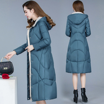  Cotton coat womens mid-length down cotton light and warm hooded Korean version of the large size 2021 autumn and winter quilted jacket cotton suit