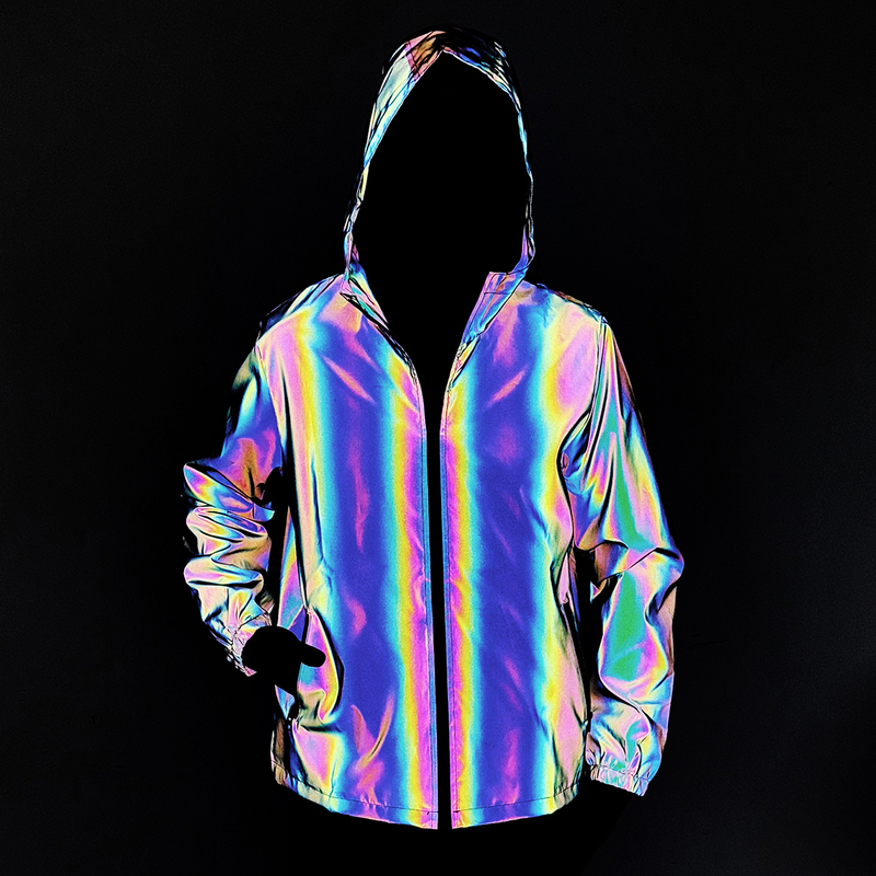 Spring and Autumn Colorful Reflective Clothing Jacket for Men, Hip-Hop Hooded Jacket, Night Running, Cycling, Safety Luminous Performance Clothing