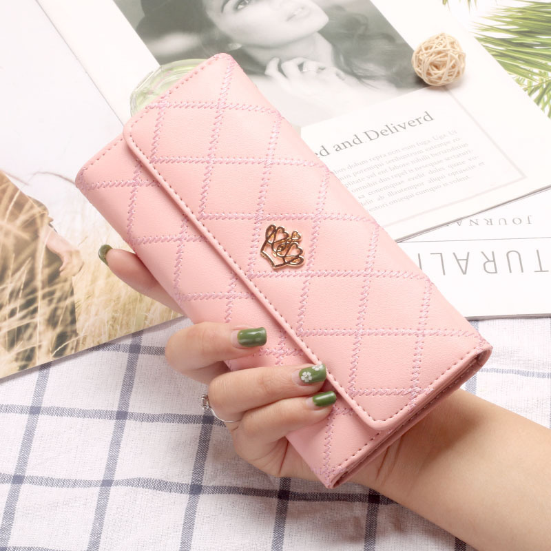Women's Wallet 2026 New Trendy Large Capacity Long Wallet for Women, Trendy Thin Fashion Quilted Metal Crown Leather Wallet