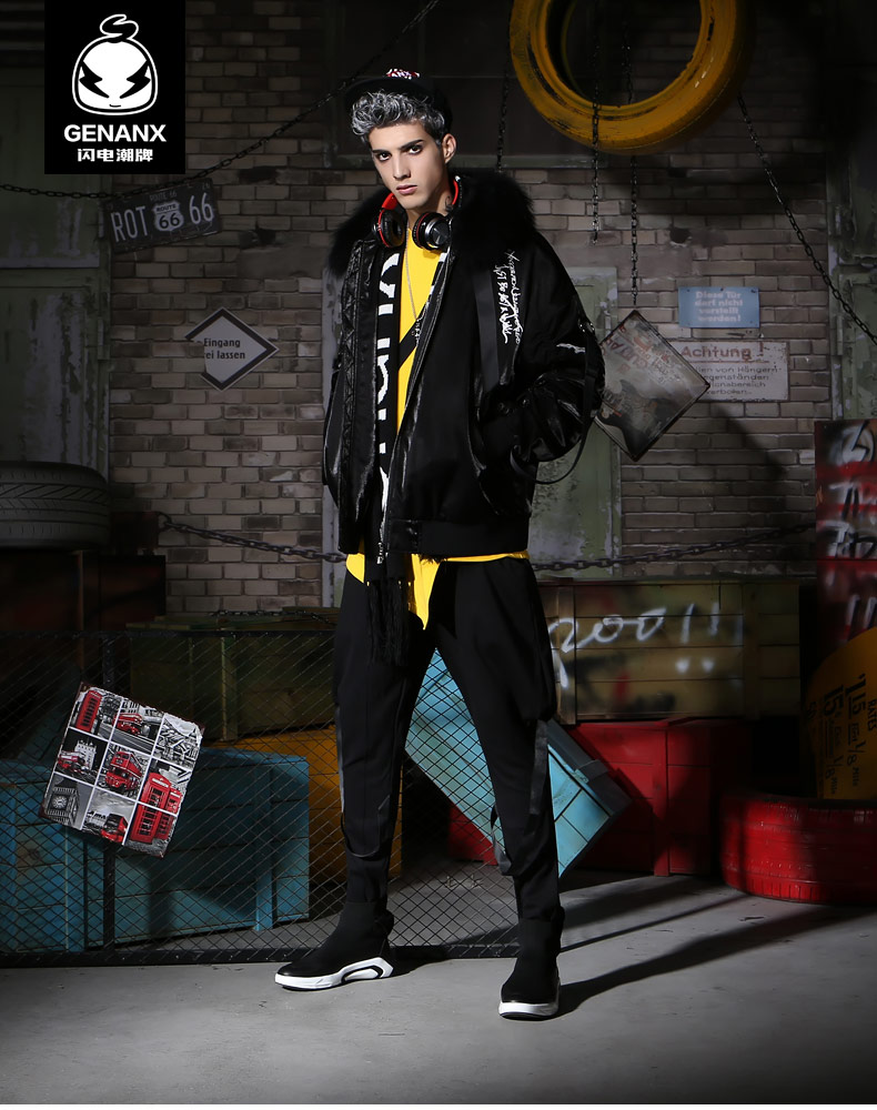 GENANX sét triều thương hiệu áo cặp đôi mùa đông thời trang mới hip hop in teen lông cổ áo nam đồ cặp với người yêu