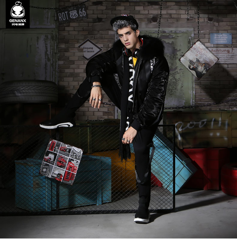 GENANX sét triều thương hiệu áo cặp đôi mùa đông thời trang mới hip hop in teen lông cổ áo nam đồ cặp với người yêu