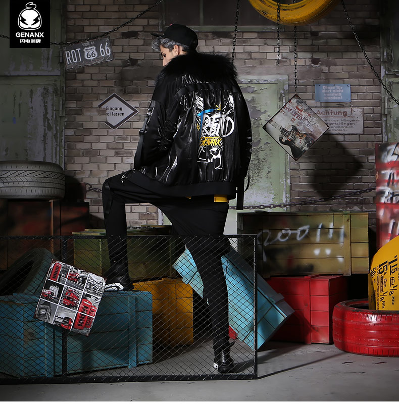 GENANX sét triều thương hiệu áo cặp đôi mùa đông thời trang mới hip hop in teen lông cổ áo nam đồ cặp với người yêu