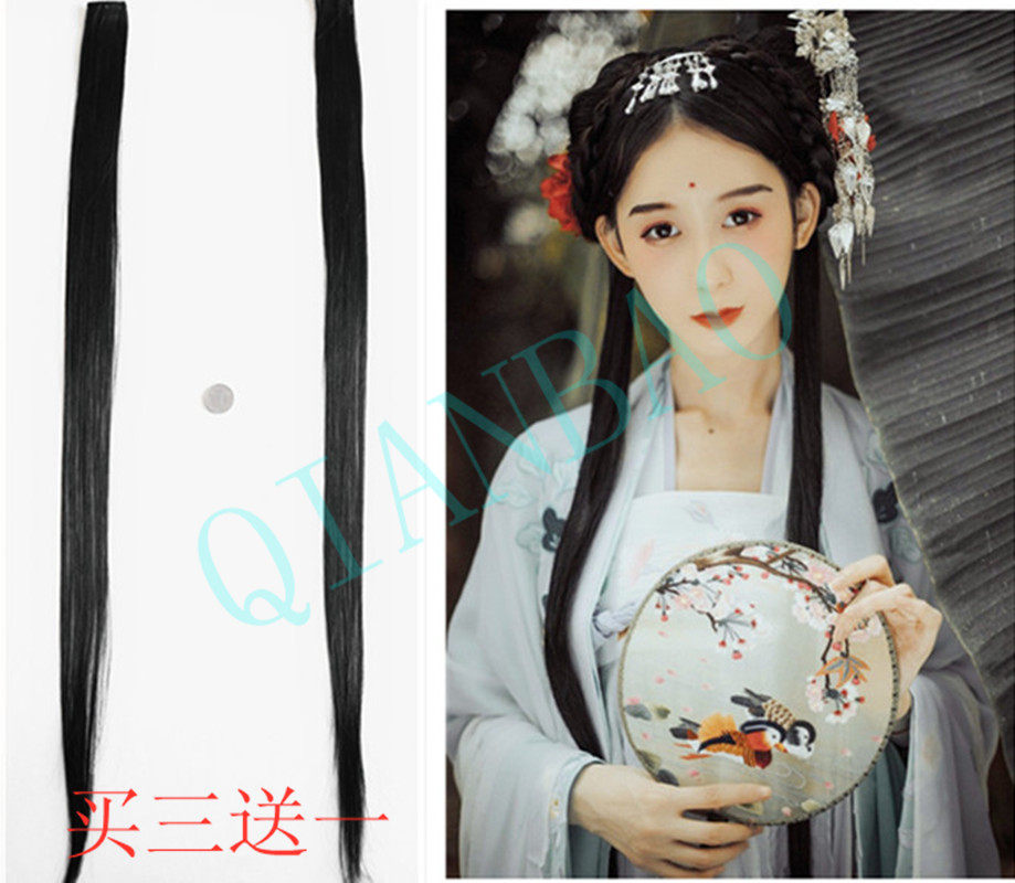 Ancient wig, fairy, long hair, one card, long bangs, straight hair, Hanfu photo, film and television, temples, ancient costume styling