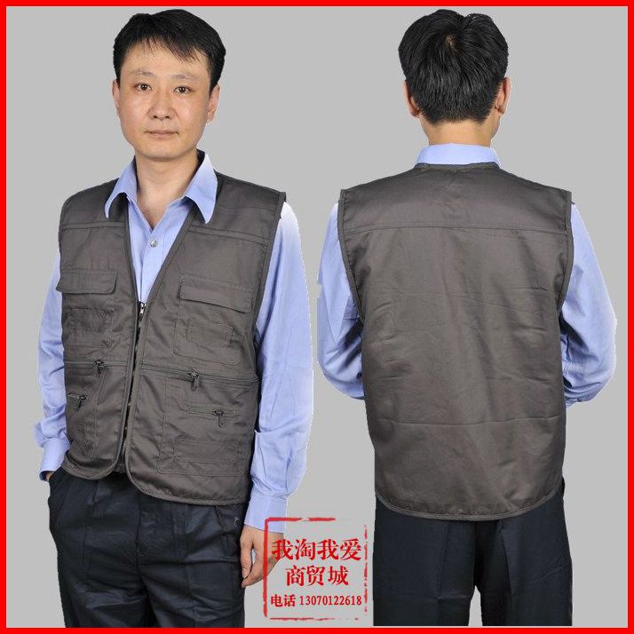 Male and female V collar multi-pocket pure work clothes horse-nail photography wedding fishing horse-clamp volunteer publicity suit Custom LOGO