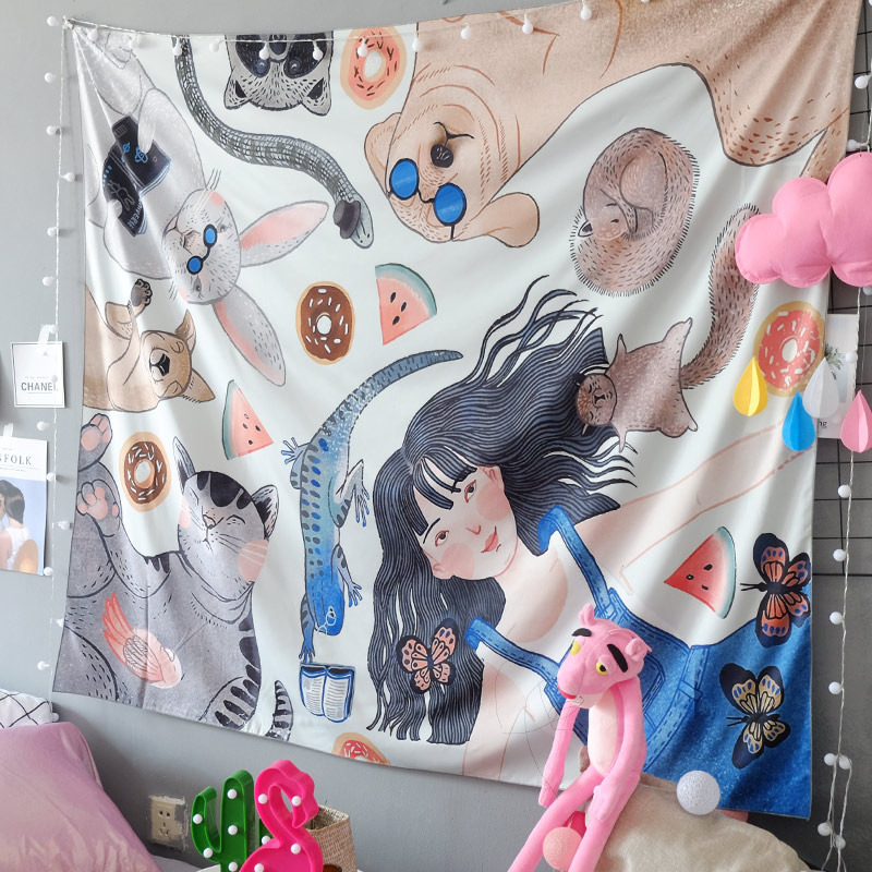 Nền tường vải che vải tấm thảm treo ins cô gái Scandinavian rung trang trí phòng màn ngủ treo vải đỏ - Tapestry tham treo tuong