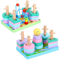 Versatile Puzzle Early Teach Five Sets Of Columns Children Geometric Shapes Paired Wooden Toy Nursery Stacks High Teaching Aids