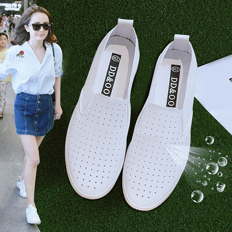 Spring New Breathable Versatile White Sneakers for Women 2026 Hot Style Thin Slip-On Lazy Shoes Versatile Hollow-Out Sneakers