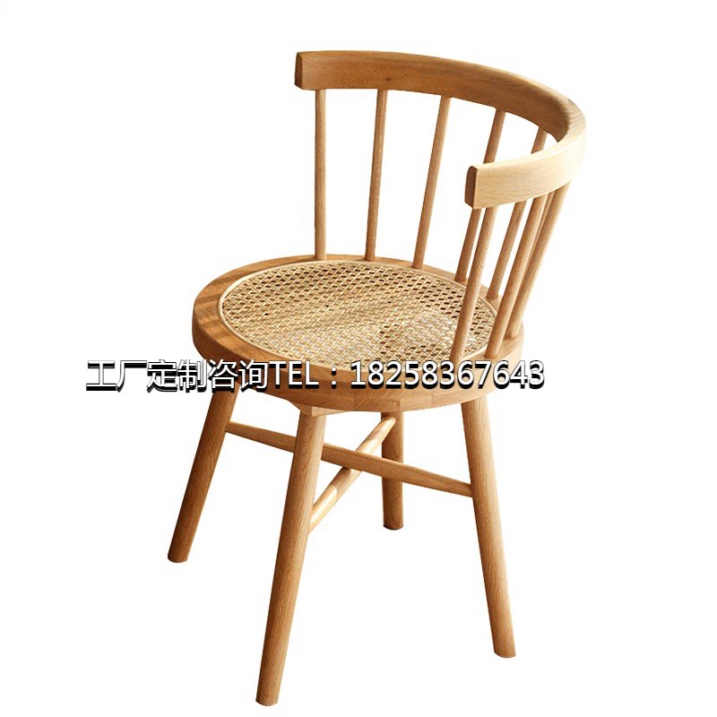 Rattan solid wood round table simple art Nordic frame dining table dining table design round household small apartment furniture