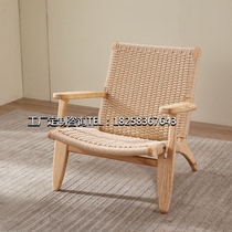 New Chinese-style solid wood sofa chair rattan woven living room balcony reception lounge chair modern simple hotel club furniture