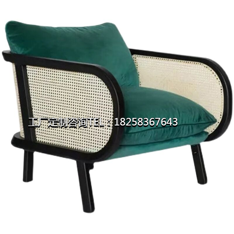 Nordic solid wood single sofa chair new Chinese rattan furniture hotel homestay club reception chair balcony three-piece set
