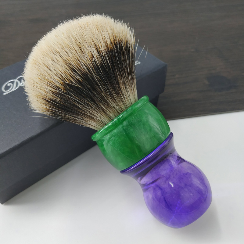 Imperial Poetry New Ethereal Purple Green Jade Money Silver Tip Special Road Black Devil Hair Shave Brush Men's Hooter Brush
