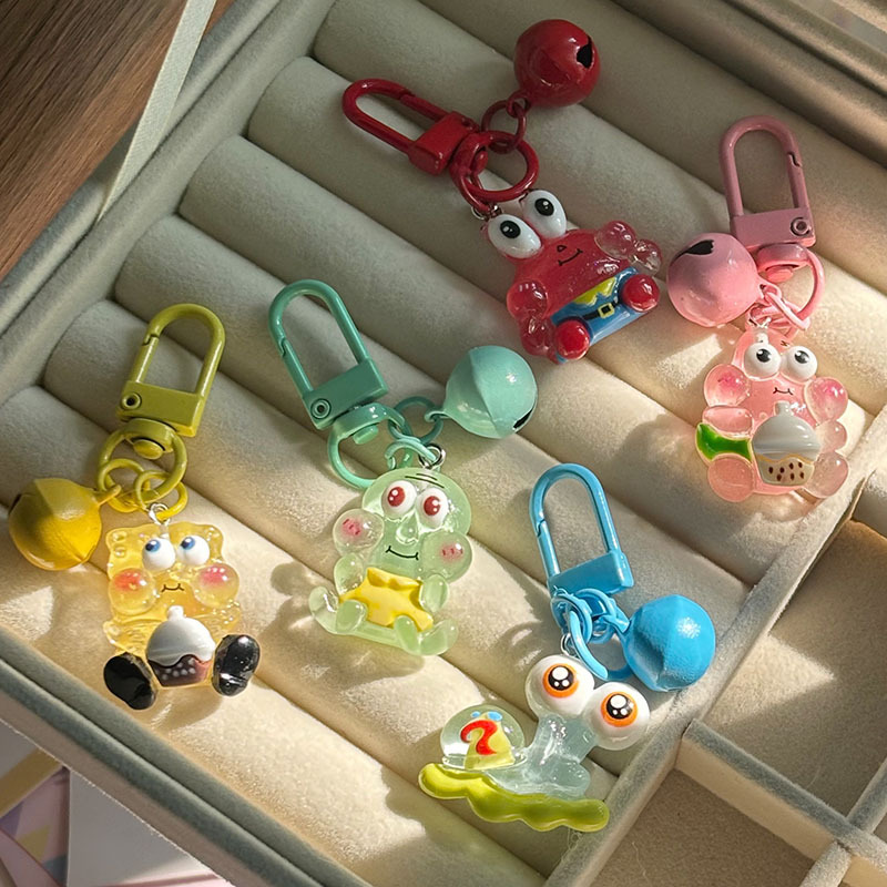 Glow-In-The-Dark Ice Milk Tea Spongebob Bell Keychain ins Sweet Girly Student Backpack Pendant Gift