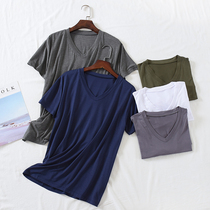 Modale mens round collar short sleeve T-shirt Summer thin section V collar sport blouse big code half sleeve pure color undershirt