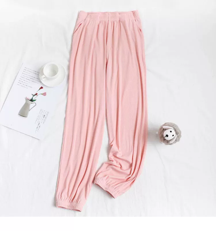 Mùa xuân và mùa hè mỏng phương thức cotton quần pyjama của phụ nữ dải hầm hố đóng sợi kích thước lớn đàn hồi quần ống rộng ở nhà có thể mặc bên ngoài - Quần tây