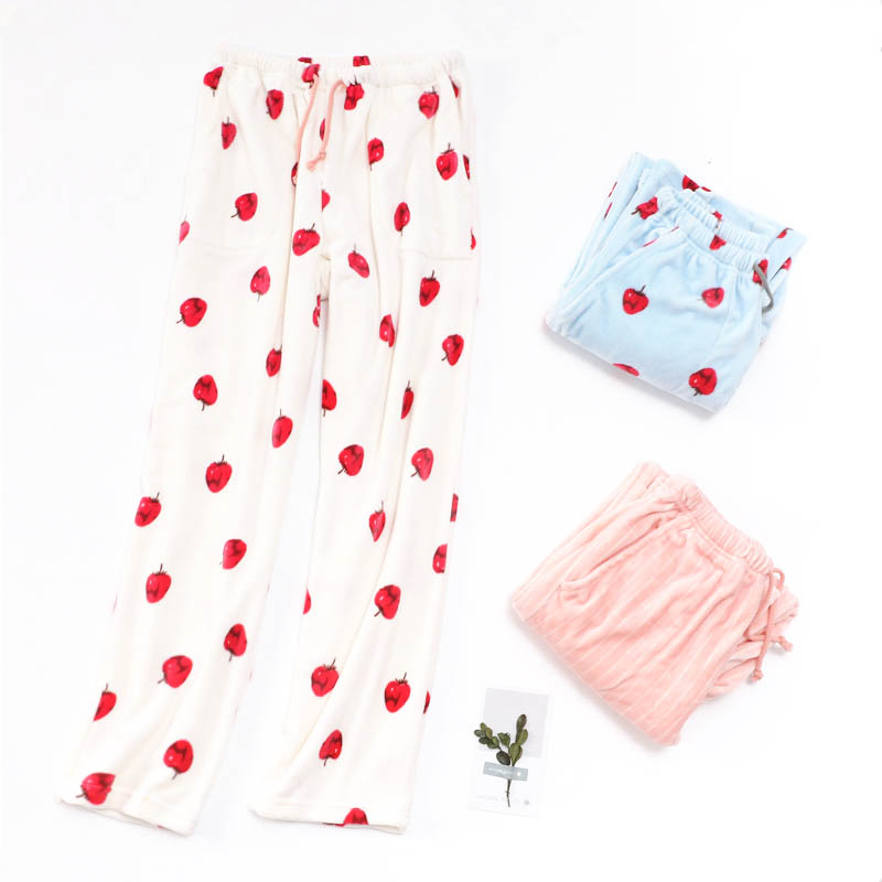 Mùa thu và mùa đông đồ ngủ nữ đảo nhung kích thước lớn quần flannel quần cộng với nhung dày nhà quần lông cừu san hô đồ lót nam