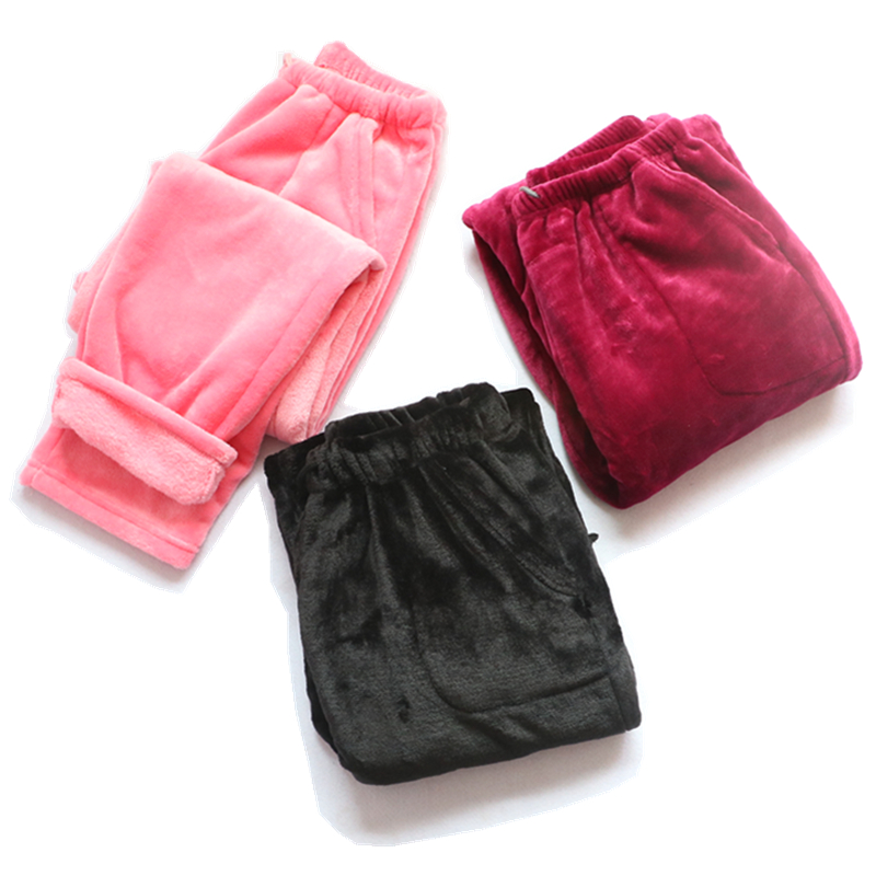 Flannel Pyjama Cặp đôi Phụ nữ Mùa đông dày Kích thước Coral Velvet Loose Nhà ấm ấm Giải phóng mặt bằng quần jean nữ