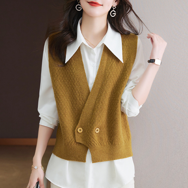 Stylish Layered Knitted Wool Vest for Women, 2026 Spring and Autumn New Style, Loose Sleeveless Cashmere Sweater Vest