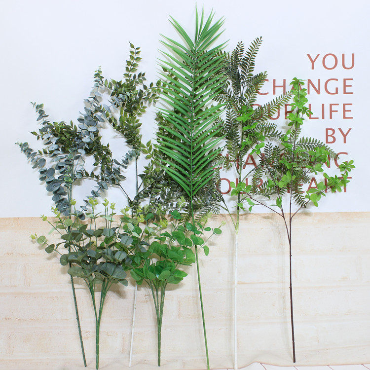 Simulation Plant Background Wall Lawn Flower Arrangement Single Branch Green Plant Plastic Leaf Dining Room Decorated Ferns Fake Flowers-Taobao