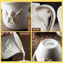 Easy to clean milk microwave kettle hot milk cup household relief ceramic hot milk European style retro old flower cup]