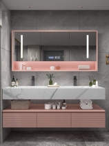 Light luxury bathroom cabinet combination Modern simple wash basin Nordic wash basin Rock plate one-piece basin Intelligent mirror cabinet Solid wood