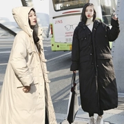 Áo dài cotton xuống nữ 2018 mới siêu dài phiên bản Hàn Quốc rộng rãi trùm đầu dày áo dài trường gió