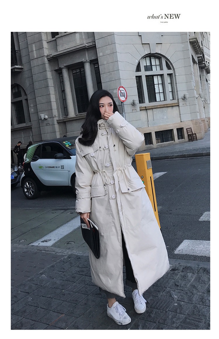Áo dài cotton xuống nữ 2018 mới siêu dài phiên bản Hàn Quốc rộng rãi trùm đầu dày áo dài trường gió áo phao lông vũ nữ dáng dài