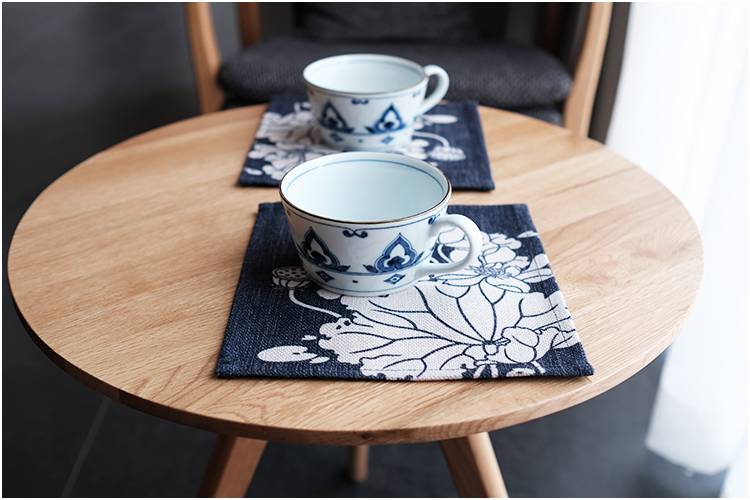 Gốc Trung Quốc in bông vải lanh nghệ thuật đế lót ly placemat pad cách nhiệt bảng mat bàn cà phê mat bát mat sen xanh khăn trải bàn học caro