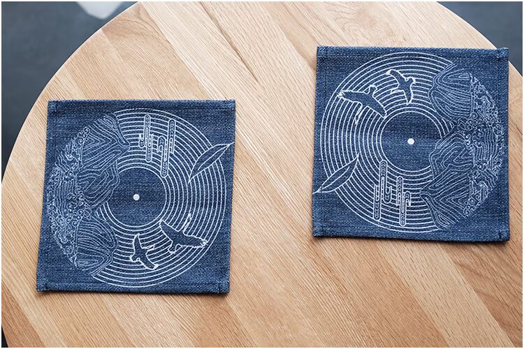 Cần cẩu nguyên bản kiểu Nhật in vải cotton coaster placemat cách nhiệt pad bàn mat cà phê bàn ​​mat mat mat màu xanh khăn trải bàn gỗ