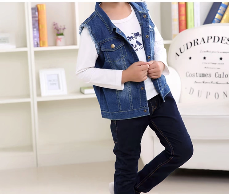Mùa xuân và mùa thu 2017 trẻ em vest denim nam và nữ vest trẻ em vest nam cotton mát mẻ cho bé