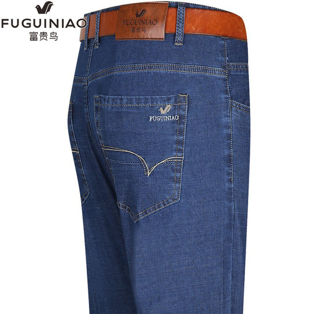 Fuguiniao jeans ຜູ້ຊາຍ summer ພາກສ່ວນບາງໆຫນຸ່ມແລະອາຍຸກາງຂອງຜູ້ຊາຍ elastic ກາງເກງກິລາຜູ້ຊາຍກາງເກງກາງເກງຂາຍາວ