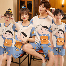 Parent-child pajamas short-sleeved cartoon cotton family of three four family home service mother and child mother and daughter suit boys and girls