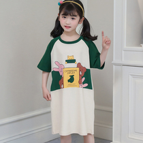 Cotton childrens pajamas nightdress girls spring and summer short-sleeved thin section girls big children cute super cute mother and daughter parent-child outfit